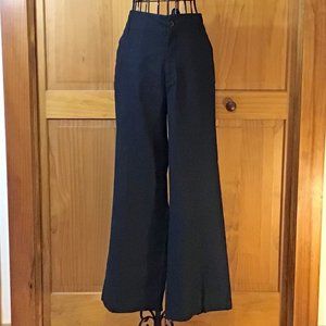 Black Stretch Linen Wide Leg Dress Pants